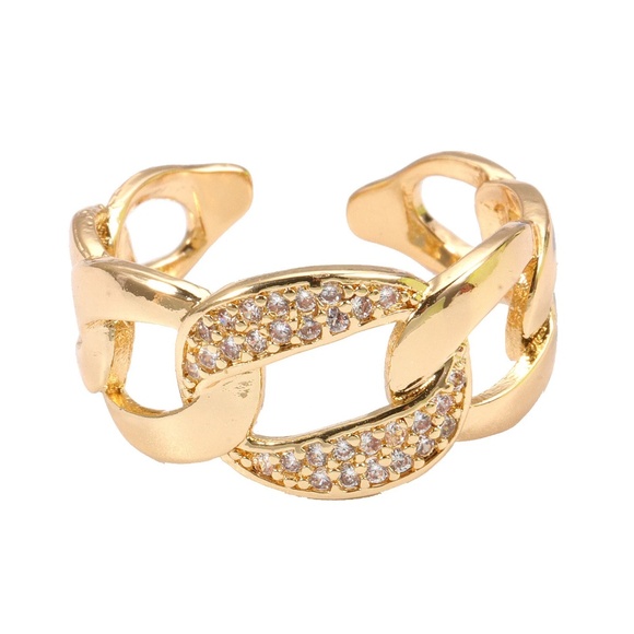 Geometric Cuban Link CZ Open Ring - Picture 1 of 7